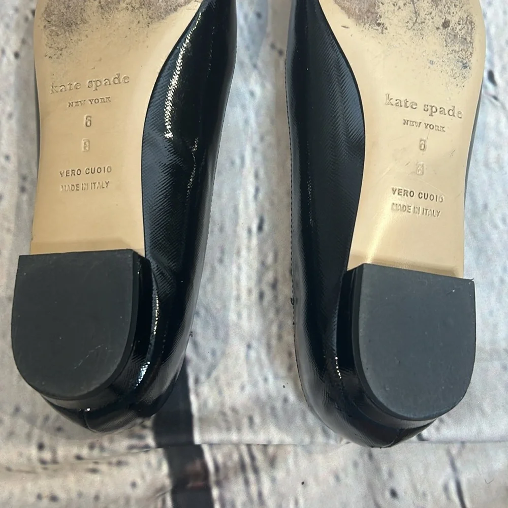 Kate Spade Black Patent Leather Rhinestone Encrusted Accent Flat Shoes Size 6